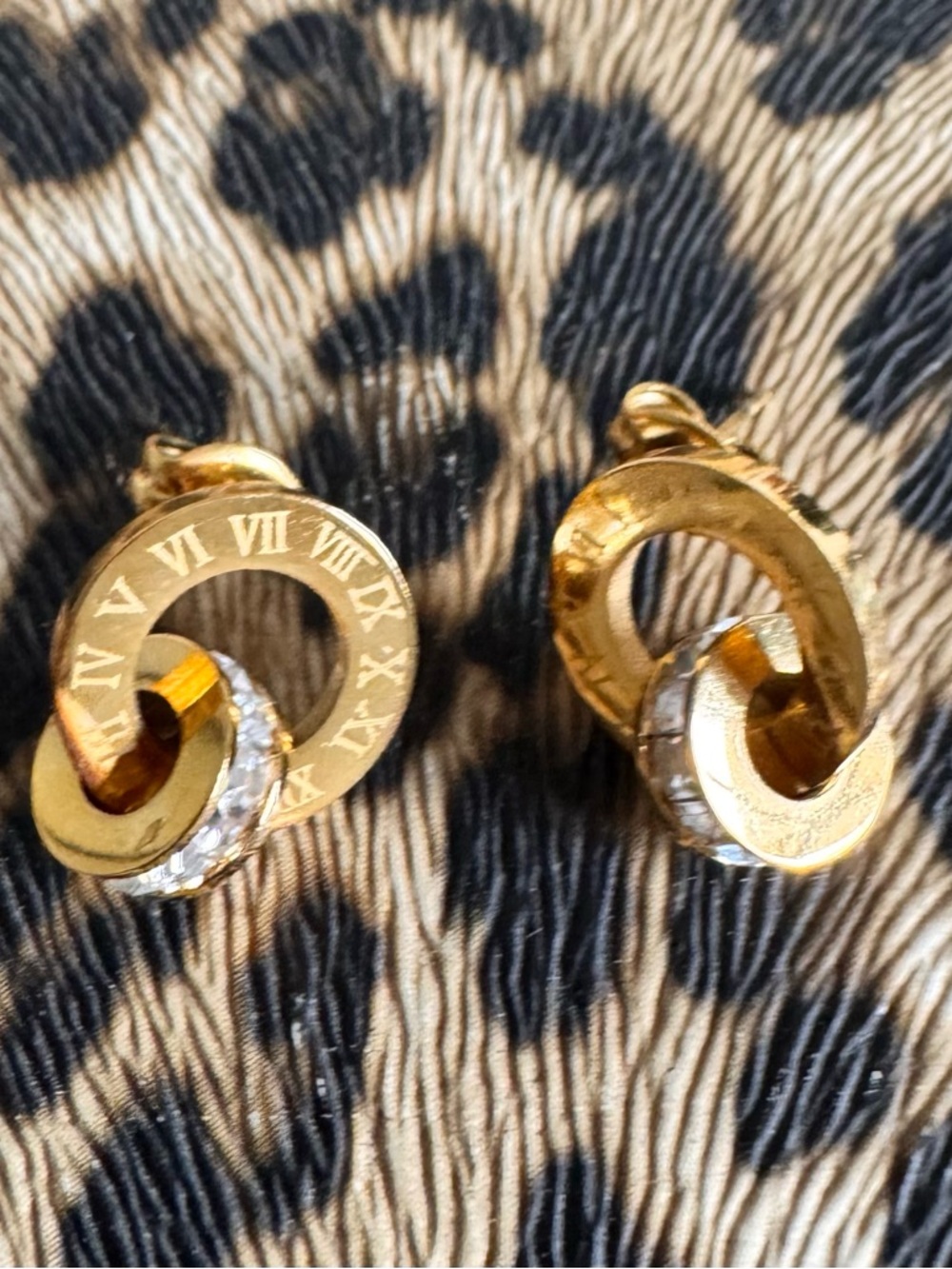 Gold-tone Roman Numeral Interlocking Hoop Earrings
